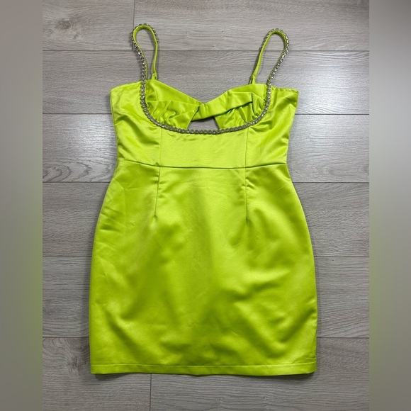 Runaway Serafina Neon Green Jewelled Straps Mini Dress - Picture 4 of 13